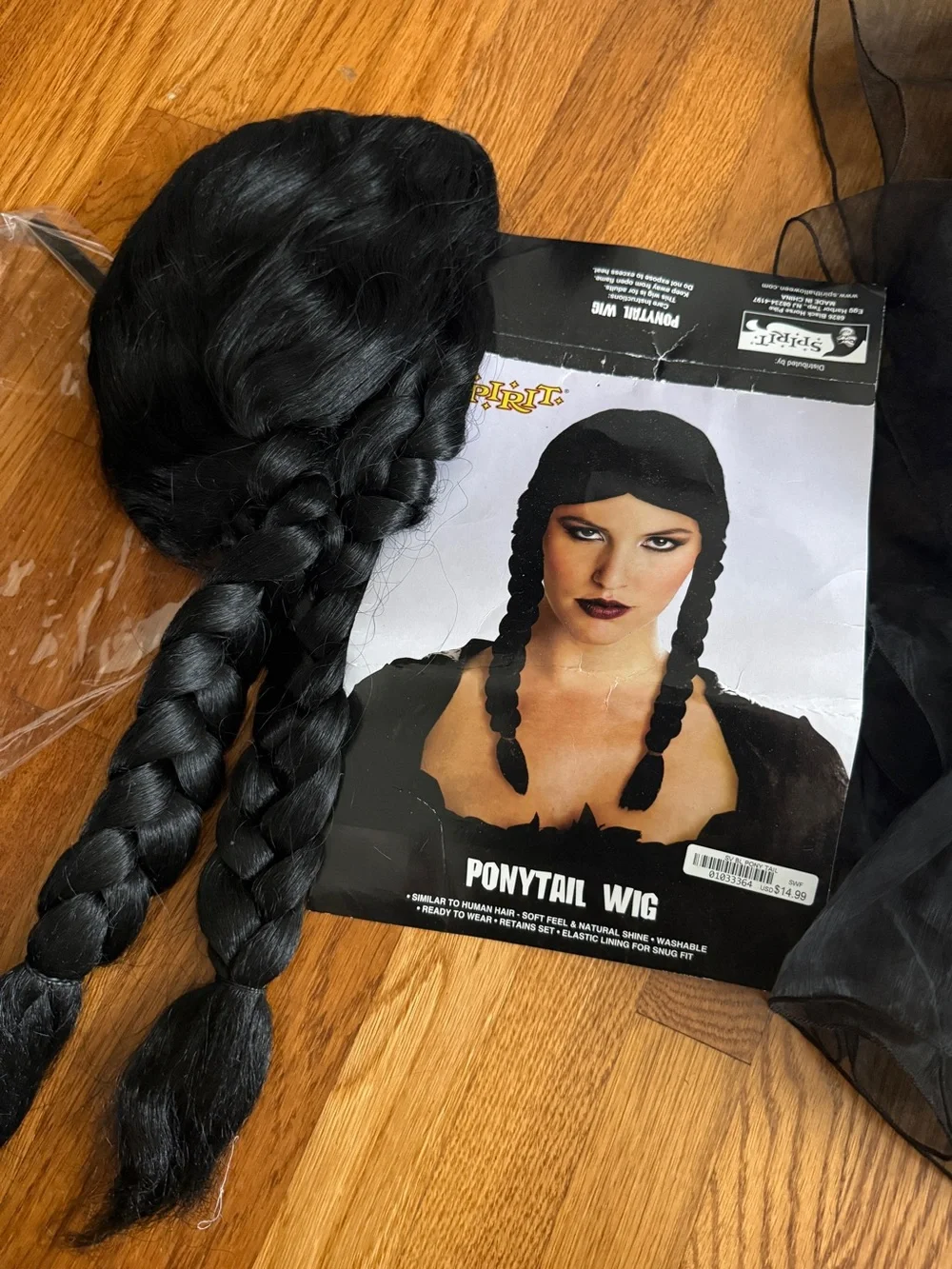 Adam’s Family Wednesday black dress costume and wig M